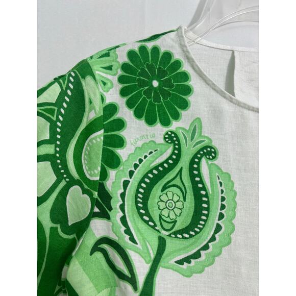 Farm Rio Green Color Festival Euroflax Linen Blouse Crop Top Size S - Picture 8 of 13